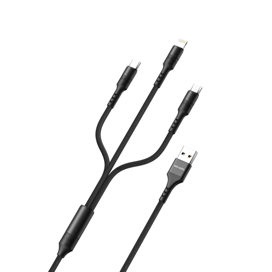 Ven-Dens VD-DCA01 3'ü 1 Arada Hızlı Şarj ve Data Kablosu - Type-C & Micro USB Uçlu Dayanıklı Naylon Örgü 1.2m