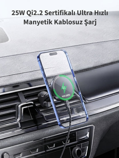 Ven-Dens VD-WLC031 Qi2 25W Manyetik Kablosuz Araç İçi Şarj Cihazı Soğutma Fanlı MagSafe Uyumlu Telefon Tutucu