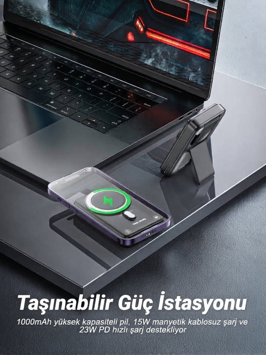 Ven-Dens VD-PB080 10000 mAh 23 W Magsafe 3 ü 1 Arada  Powerbank Taşınabilir Hızlı Şarj Cihazı