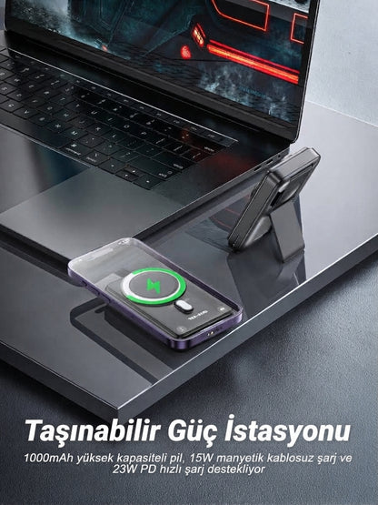 Ven-Dens VD-PB080 10000 mAh 23 W Magsafe 3 ü 1 Arada  Powerbank Taşınabilir Hızlı Şarj Cihazı
