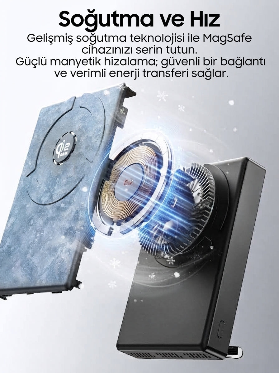 Vendens VD-PB078 10000 mAh 25W Kablosuz Magesafe Hızlı Şarj Powerbank Type-C Qİ2 Teknolojisi Standlı
