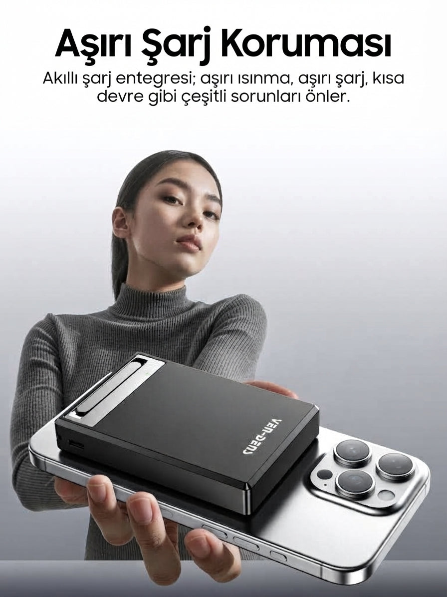 Vendens VD-PB078 10000 mAh 25W Kablosuz Magesafe Hızlı Şarj Powerbank Type-C Qİ2 Teknolojisi Standlı