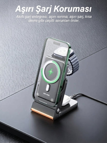 Ven-Dens VD-PB080 10000 mAh 23 W Magsafe 3 ü 1 Arada  Powerbank Taşınabilir Hızlı Şarj Cihazı
