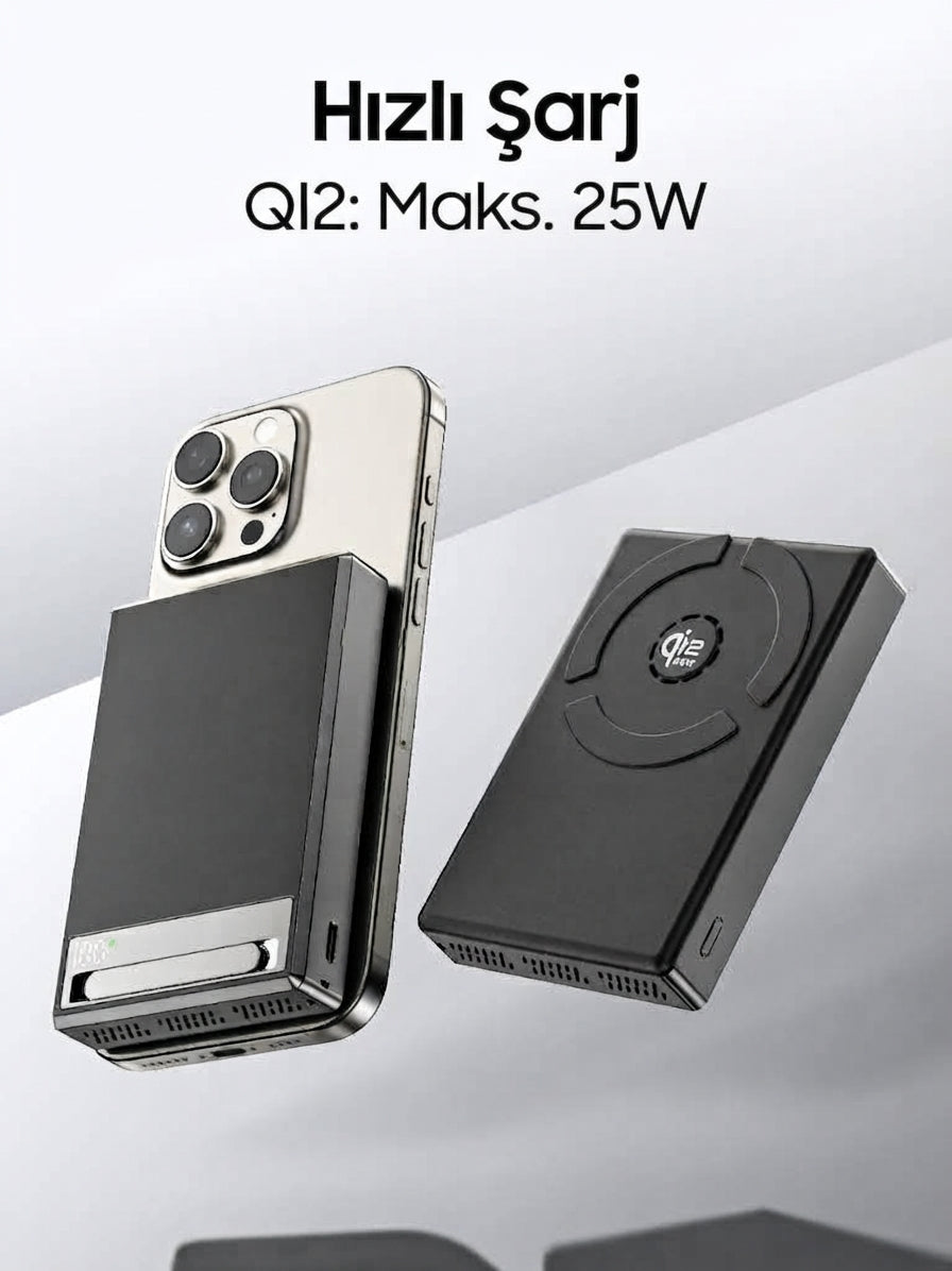 Vendens VD-PB078 10000 mAh 25W Kablosuz Magesafe Hızlı Şarj Powerbank Type-C Qİ2 Teknolojisi Standlı