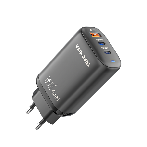 Vendens 65W USB +2 Type-C Hızlı Şarj Cihazı Siyah