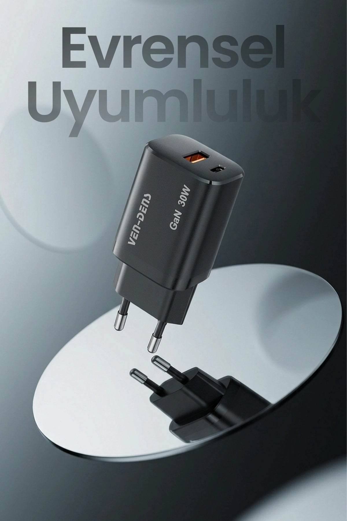 Vendens SP-TC94BG 30W Hızlı Şarj Adaptörü GAN Teknoloji , USB-C PD + USB-A QC 3.0, Çift Port