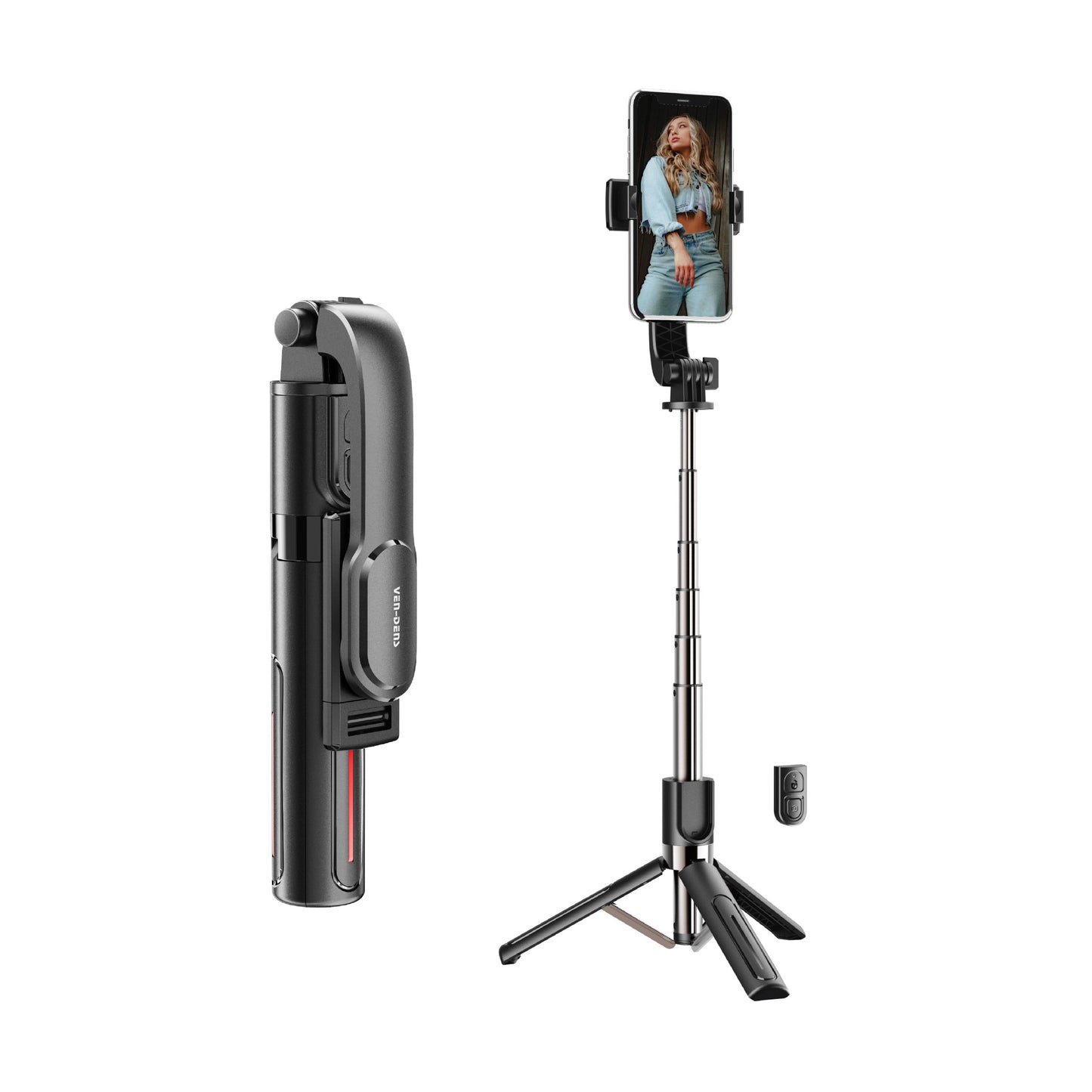 Vendens Bluetooth Selfie Stick Tripod 360° Dönebilen Uzatılabilir - Siyah
