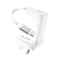 Vendens 30W Hızlı Şarj Cihazı UK USB-A, 2 Adet USB-C, Geri Çekilebilir Kablo