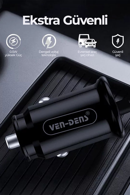 Vendens VD-CC003 20W PD Hızlı Araç Şarj Aleti - Çift Portlu (USB + Type-C)