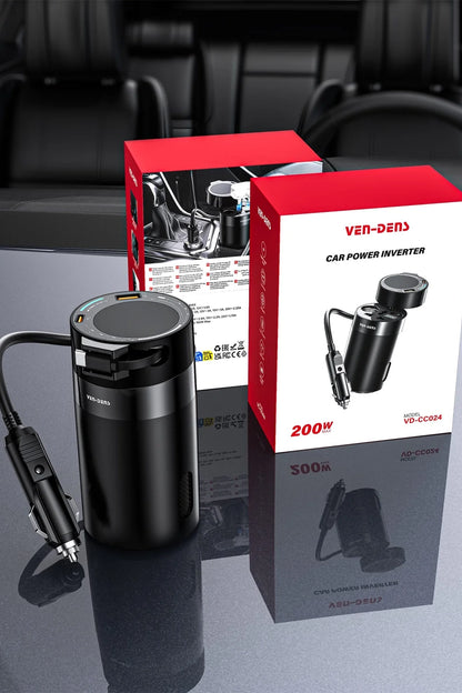 Vendens VD-CC024 200W Araç İnvertörü, Çakmaklık Prizli, DC Çıkışlı Güç Dönüştürücü