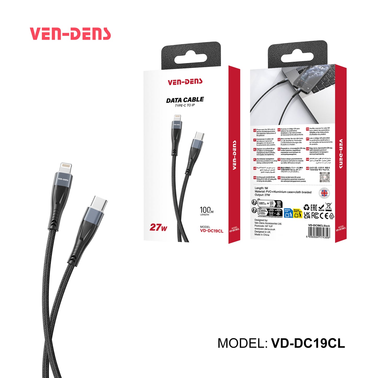 VD-DC19CL Toptan fiyat Type-C - Lightning Kablo PVC veri kablosu 5V/3A Lightning cihazlar için