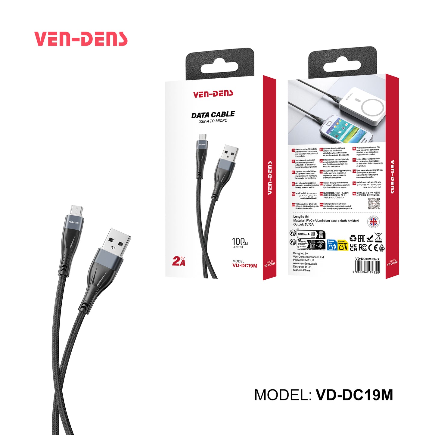 VD-DC19M Toptan fiyat USB-A - Micro Kablo PVC veri kablosu 5V/2A mikro cihazlar için