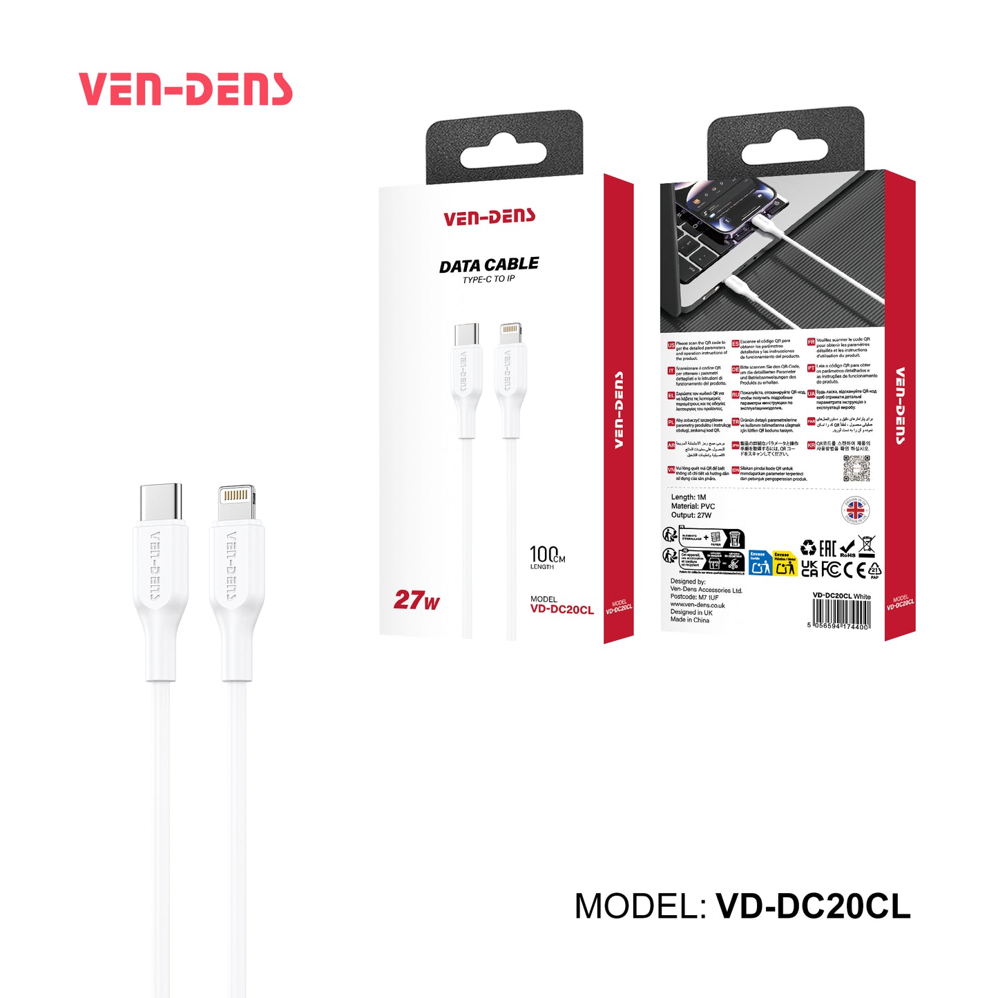 VD-DC20CL Toptan fiyat Type-C - Lightning Kablo PVC veri kablosu 27W Lightning cihazlar için