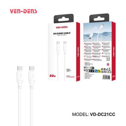 VD-DC21CC Toptan fiyatlı USB-C - Type-C silikon jel veri kablosu 60W, Type-C cihazlar için