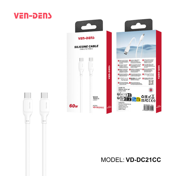 Vendens VD-DC21CC 60W USB-C to USB-C Nylon Örgülü Hızlı Şarj ve Veri Kablosu 1.2m