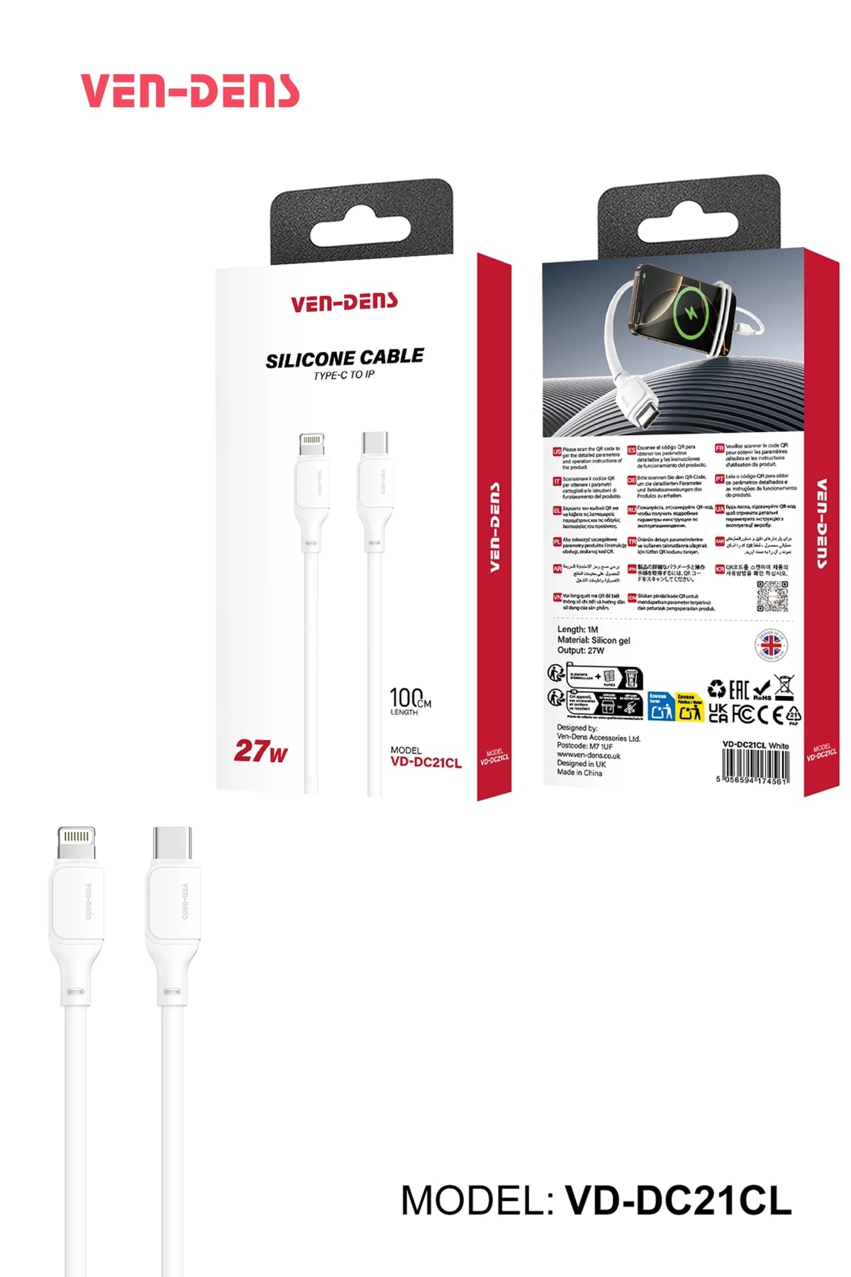 Vendens VD-DC21CL Type-C to Lightning Hızlı Şarj ve Veri Kablosu, iPhone iPad Uyumlu, 2.4A