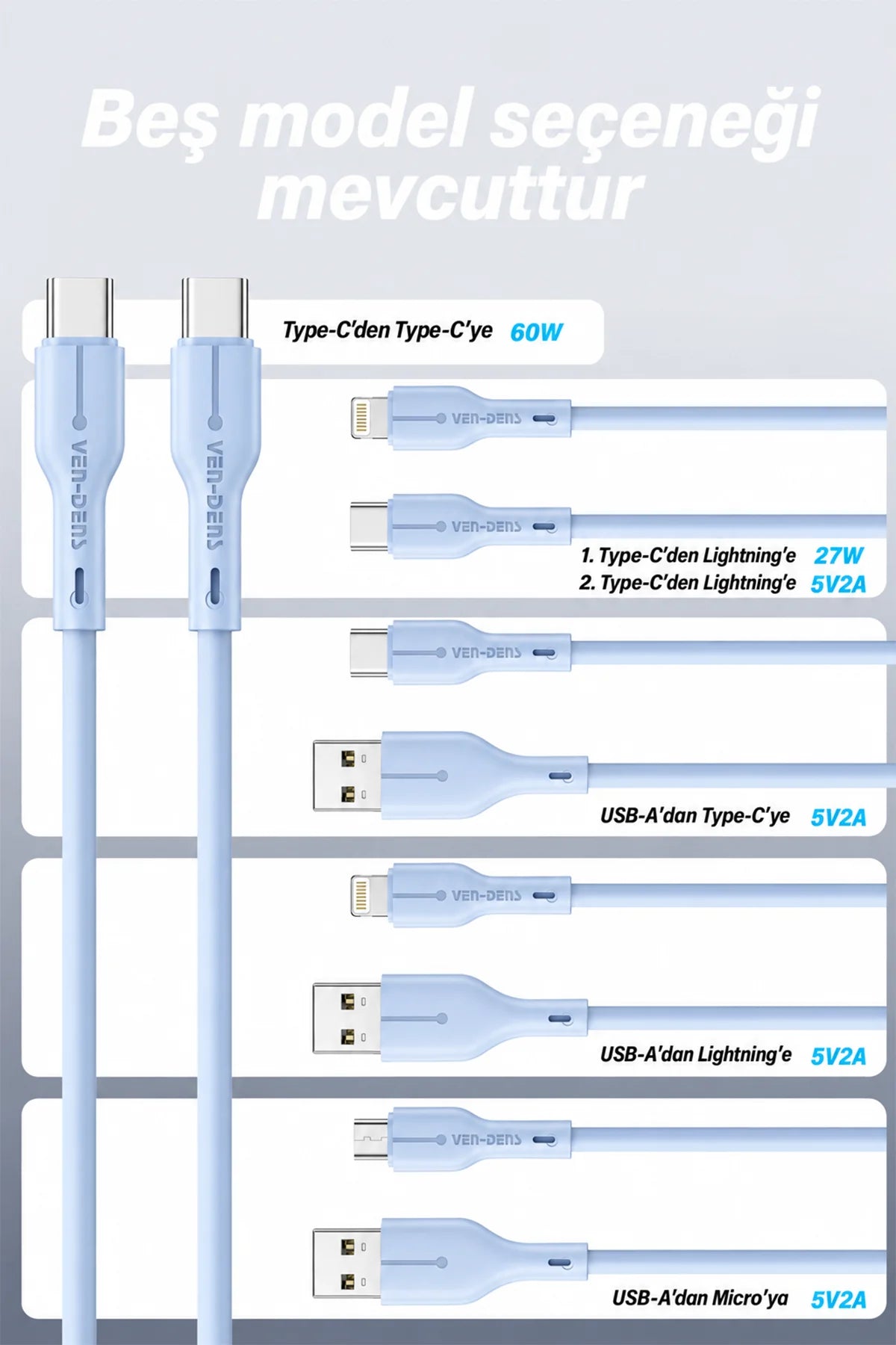 Vendens VD-DC23CC Type-C to Type-C 60W PD Hızlı Şarj ve Data Kablosu - 1 Metre