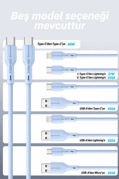 Vendens VD-DC23CC Type-C to Type-C 60W PD Hızlı Şarj ve Data Kablosu - 1 Metre