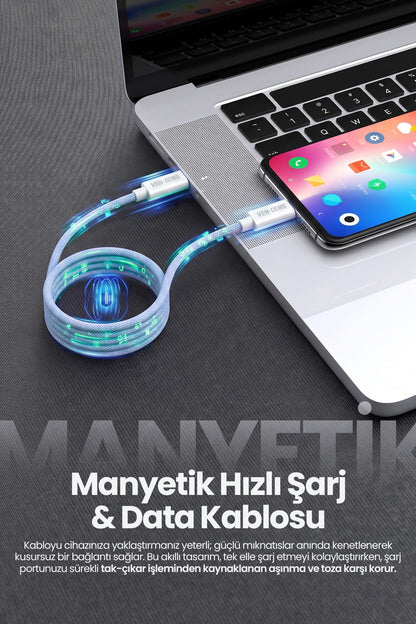 Vendens VD-DCA04 60W Type-C to Type-C Manyetik Hızlı Şarj ve Data Kablosu - 1 Metre Kumaş Örgü