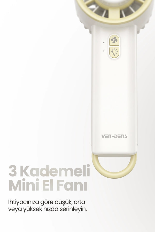 Vendens VD-FAN003 800mAh Mini El Fanı,RGB Işıklı, USB Şarjlı, 3 Kademeli, 10W, 3-4 Saat Kullanım