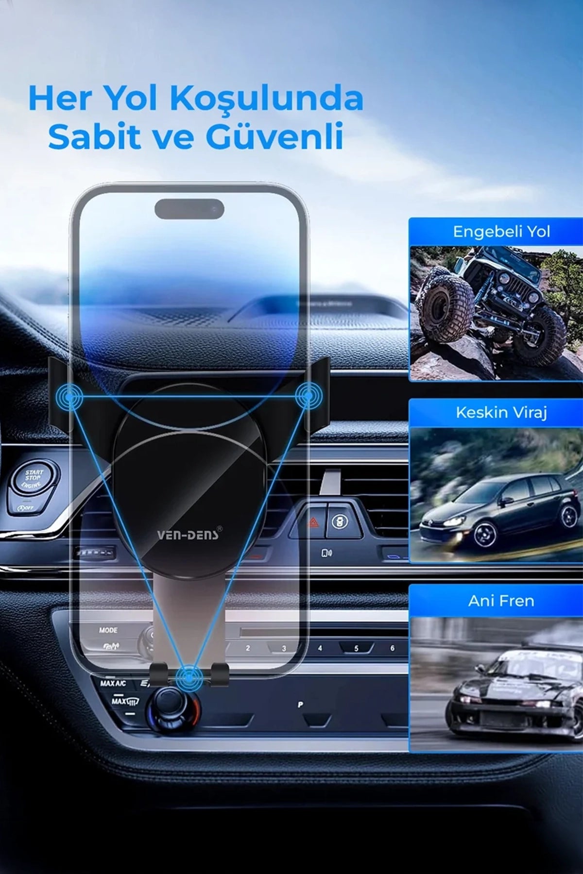 Vendens VD-HD020 Premium Araç İçi Telefon Tutucu - Tam Ayarlanabilir ve Titreşimsiz