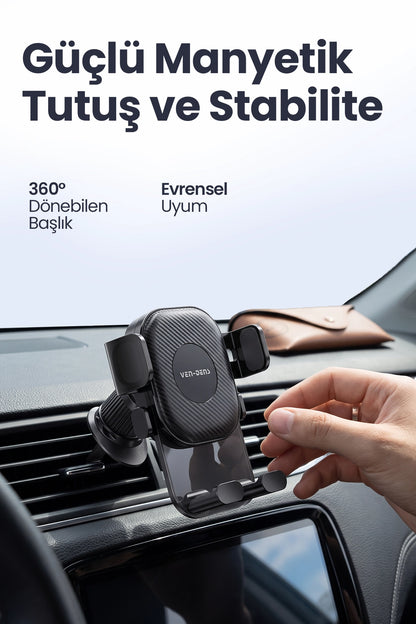 Vendens VD-HD028 Premium Manyetik Araç Telefon Tutucu, 360° Döner, Güçlü Mıknatıs, Izgara Tipi