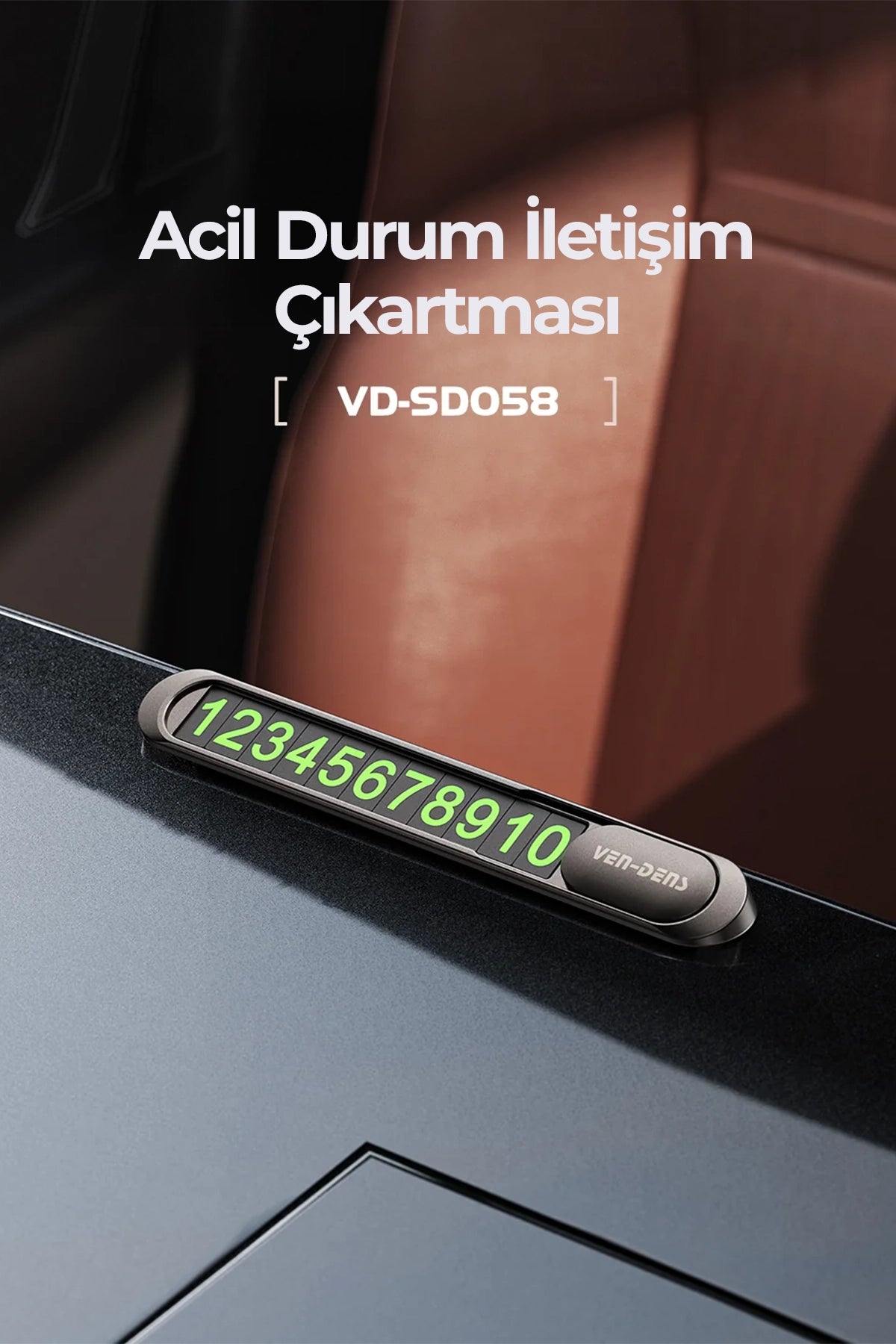 Vendens VD-HD058 Premium Araç Acil İletişim Kartı Cam İçi Telefon Numarası Kartı UV Dayanıklı
