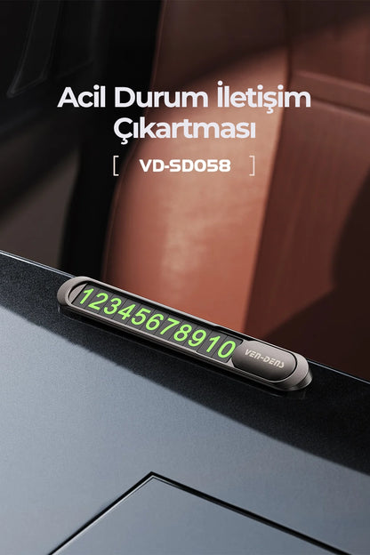 Vendens VD-HD058 Premium Araç Acil İletişim Kartı Cam İçi Telefon Numarası Kartı UV Dayanıklı