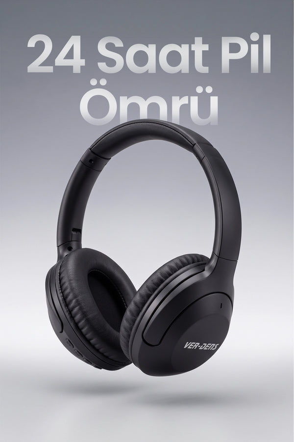 Vendens VD-HP011 Bluetooth 5.3 Kablosuz Kulak Üstü Kulaklık Katlanabilir 24 Saat Pil Ömrü Siyah