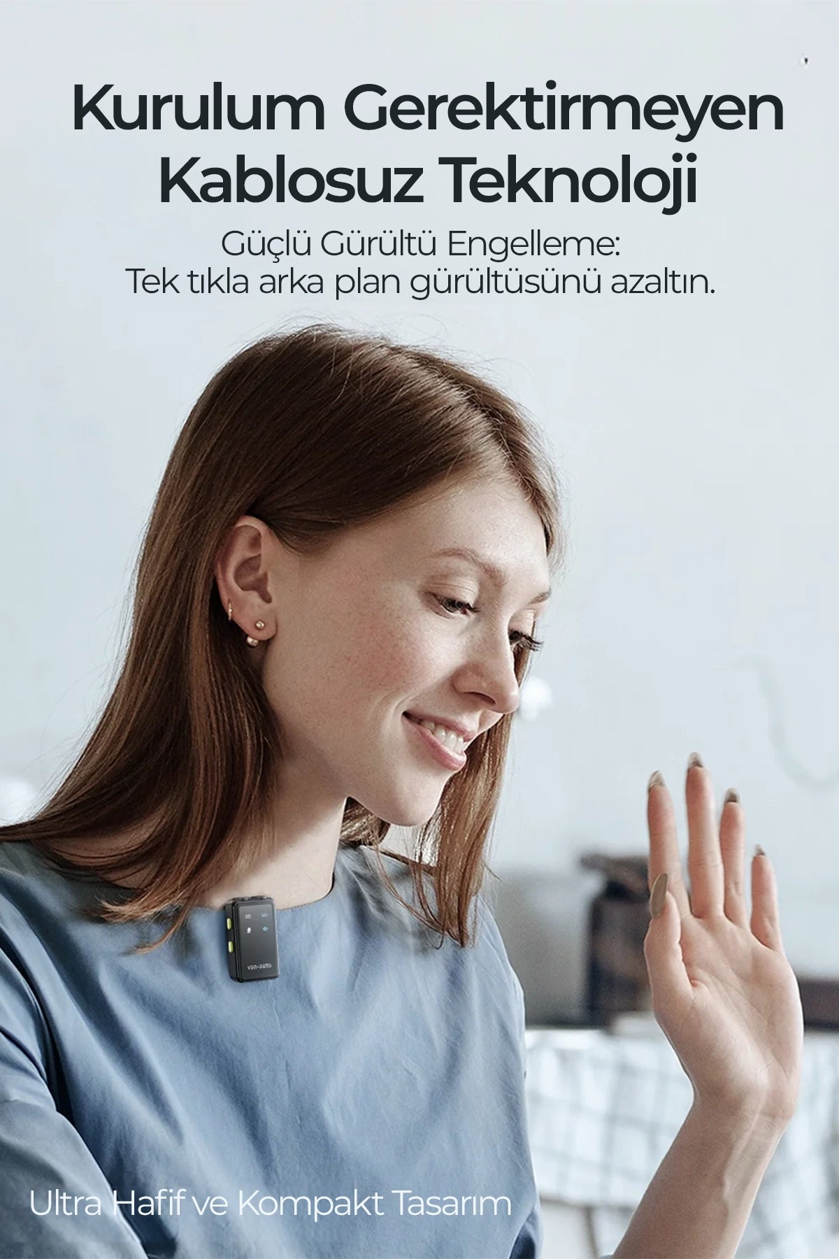 Vendens VD-MIC019 Çift Mikrofonlu Kablosuz Yaka Mikrofonu - HD Ses & Gürültü Engelleme