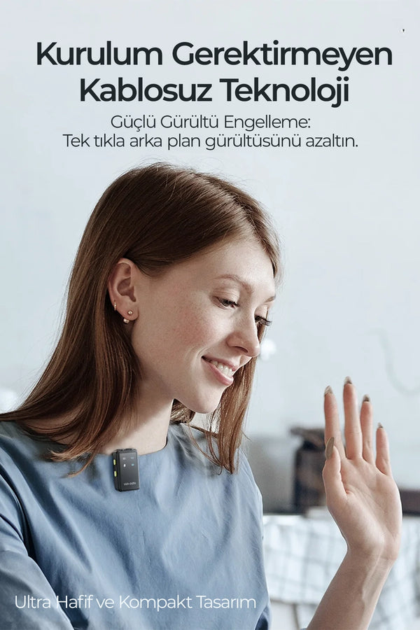 Vendens VD-MIC019 Çift Mikrofonlu Kablosuz Yaka Mikrofonu - HD Ses & Gürültü Engelleme