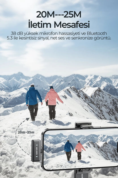 Vendens VD-MIC019 Çift Mikrofonlu Kablosuz Yaka Mikrofonu - HD Ses & Gürültü Engelleme