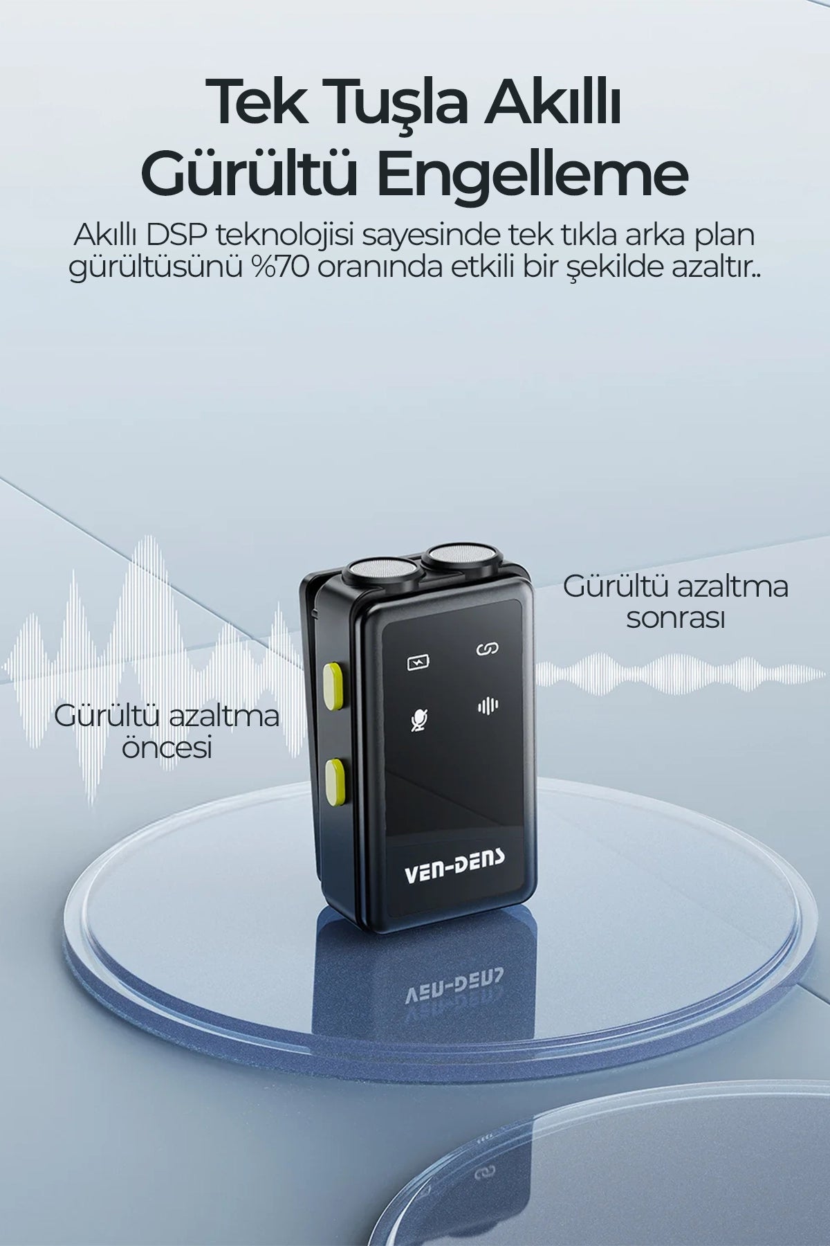 Vendens VD-MIC019 Çift Mikrofonlu Kablosuz Yaka Mikrofonu - HD Ses & Gürültü Engelleme