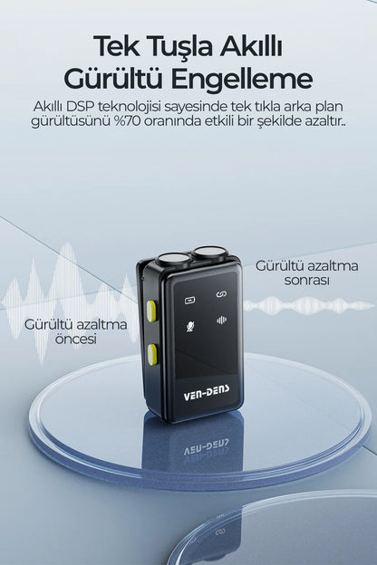 Vendens VD-MIC019 Çift Mikrofonlu Kablosuz Yaka Mikrofonu - HD Ses & Gürültü Engelleme