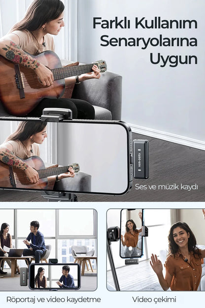 Vendens VD-MIC019 Çift Mikrofonlu Kablosuz Yaka Mikrofonu - HD Ses & Gürültü Engelleme