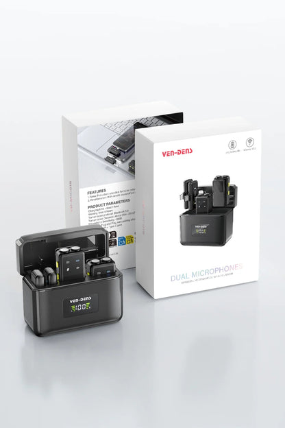 Vendens VD-MIC019 Çift Mikrofonlu Kablosuz Yaka Mikrofonu - HD Ses & Gürültü Engelleme