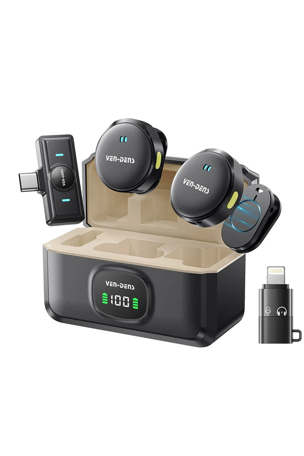 Vendens VD-MIC025 Çift Kablosuz Yaka Mikrofonu, HD Ses, Type-C Hızlı Şarj, Gürültü Engelleme