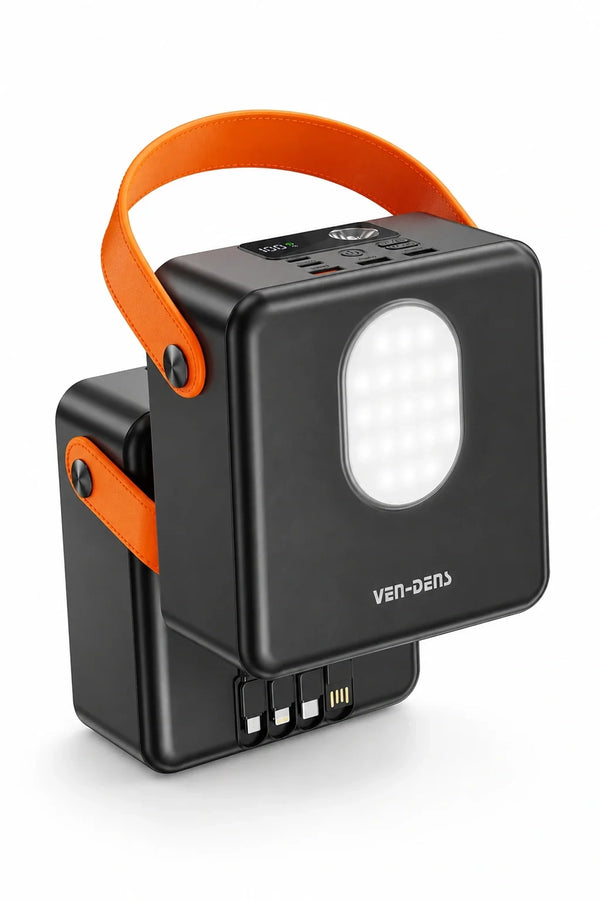 Vendens VD-PB076 100000mAh 22.5W Hızlı Şarj Powerbank,Led Lambalı, 4 Cihaz Şarj, 370Wh, Dahili Kablolu