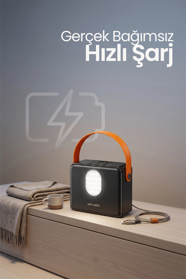 Vendens VD-PB077 120000mAh 22.5W Hızlı Şarj Powerbank,Led Lambalı, 4 Cihaz Şarj, Dahili Kablolu, 444Wh
