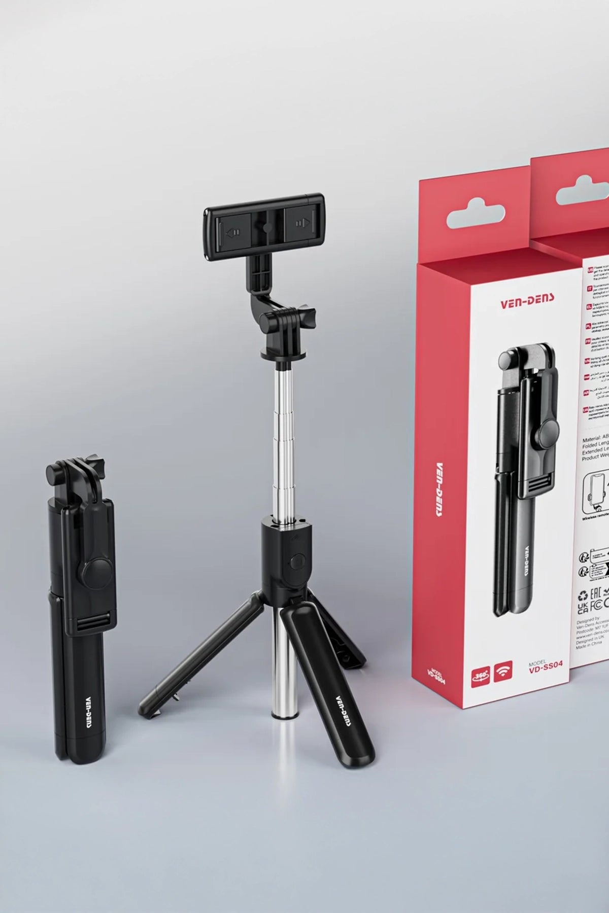 Vendens VD-SS04 Bluetooth Selfie Çubuğu ve Tripod, 360° Döner Başlık, Uzaktan Kumandalı, Katlanabilir