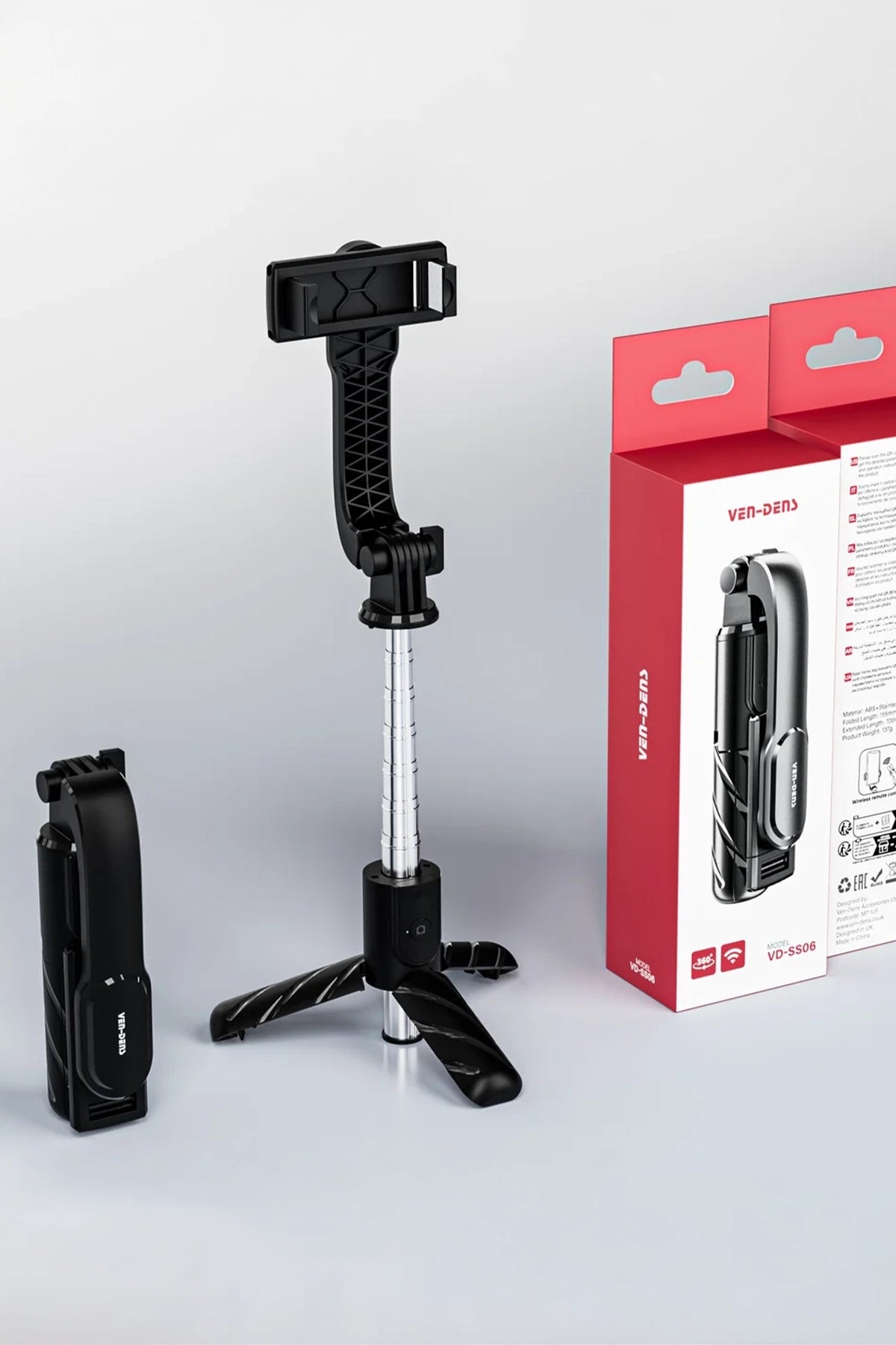 Vendens VD-SS06 Bluetooth Tripodlu Selfie Çubuğu, 360° Döner Başlık, Kumandalı, Uzatılabilir