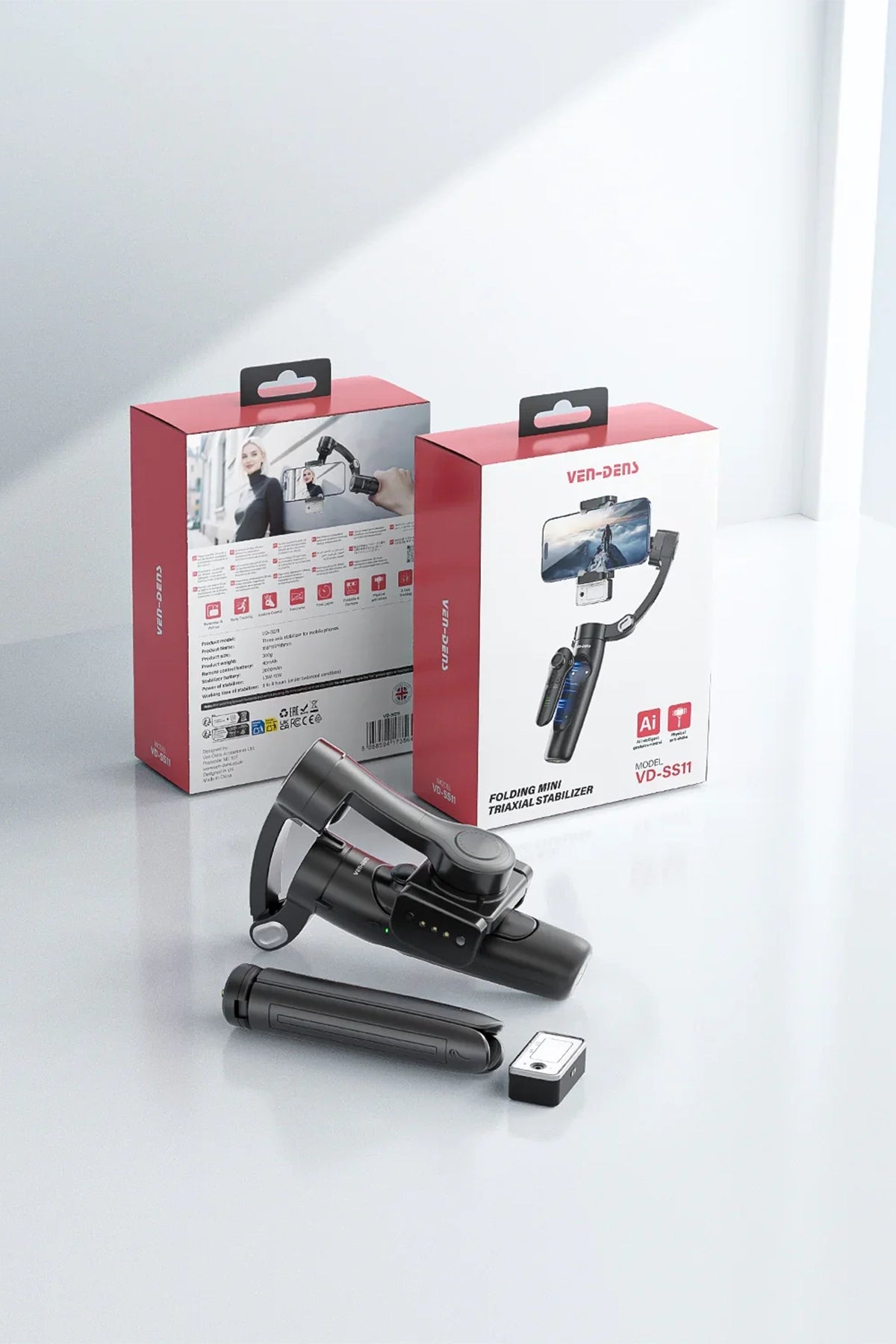 Vendens VD-SS11 360° Telefon Gimbal Tripod, Bluetooth Kumandalı, 4'ü 1 Arada, Yapay Zeka Destekli, Yüz Takibi , Sensörlü