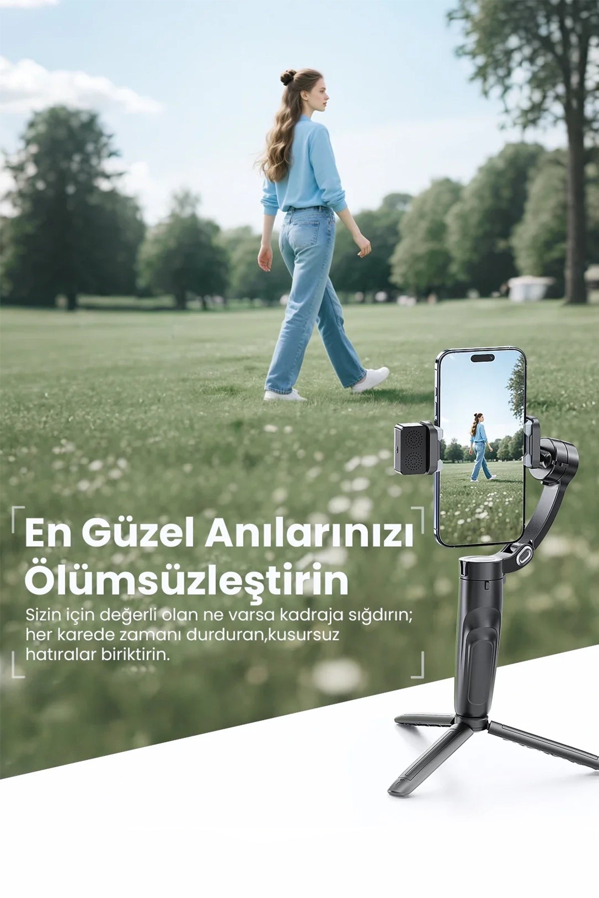 Vendens VD-SS11 360° Telefon Gimbal Tripod, Bluetooth Kumandalı, 4'ü 1 Arada, Yapay Zeka Destekli, Yüz Takibi , Sensörlü