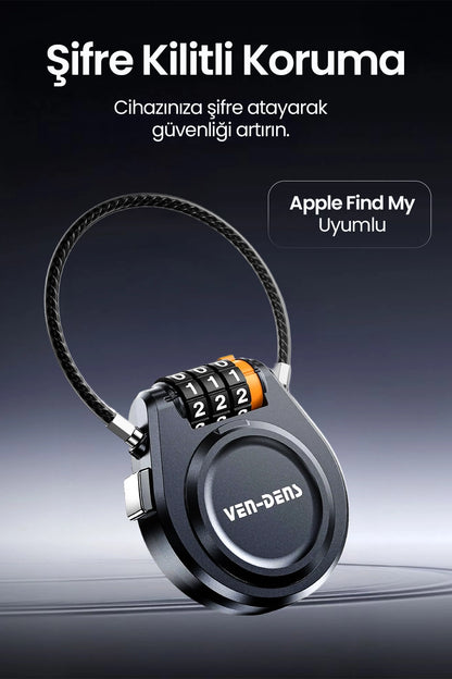 Vendens VD-TAG006 Akıllı Kayıp Önleyici - Apple Find My Uyumlu, Şifre Kilitli Çift Hırsızlık Korumalı Taşınabilir Cihaz (Siyah)