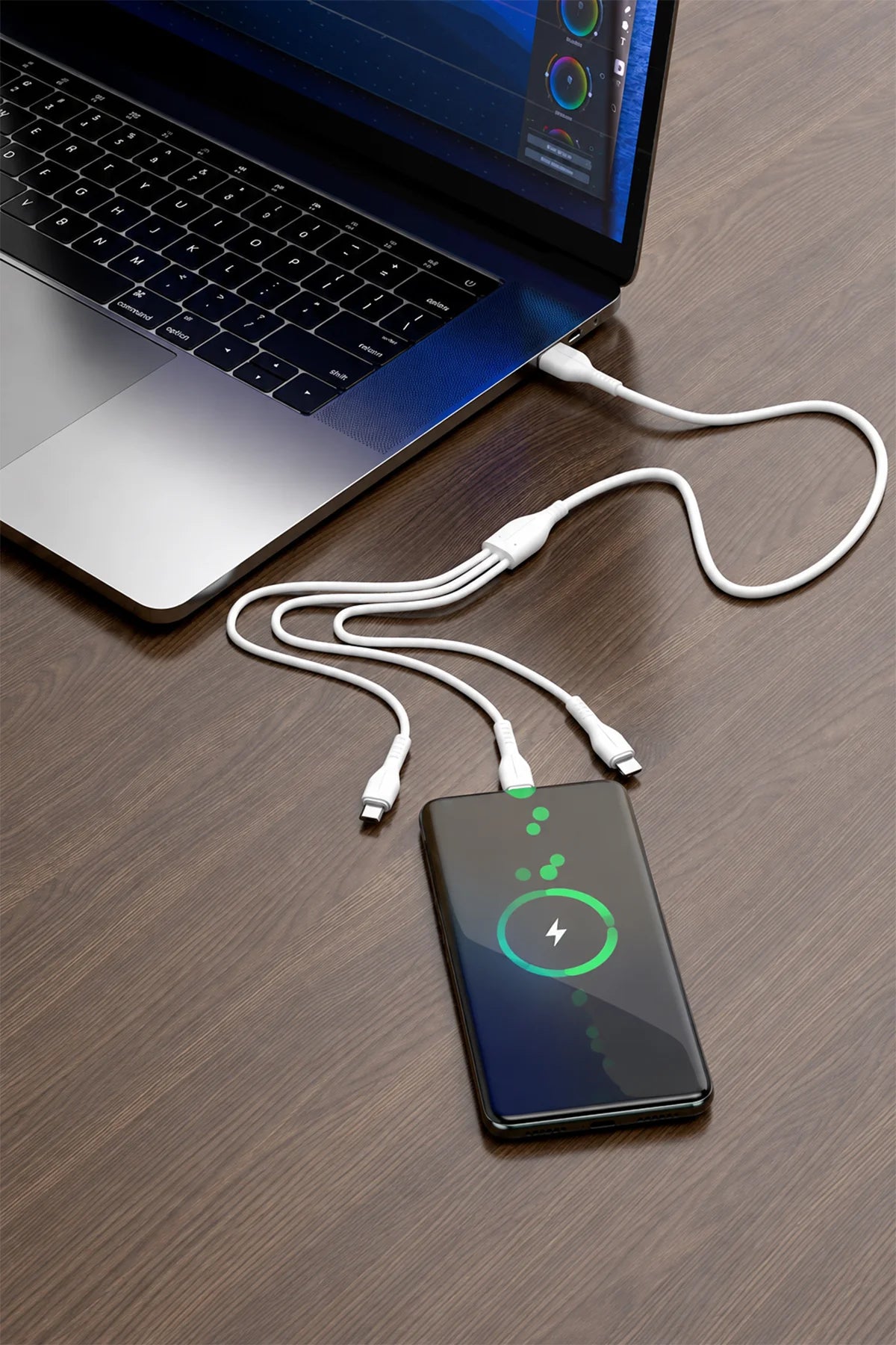 Ven-Dens DCD08 3'ü 1 Arada Hızlı Şarj ve Data Kablosu (Micro USB, Type-C, Lightning) - 1.2 Metre