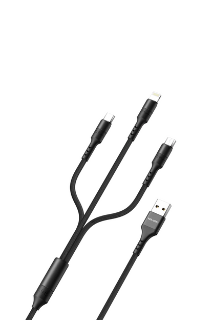 Ven-Dens VD-DCA01 3'ü 1 Arada Hızlı Şarj ve Data Kablosu - Type-C & Micro USB Uçlu Dayanıklı Naylon Örgü 1.2m