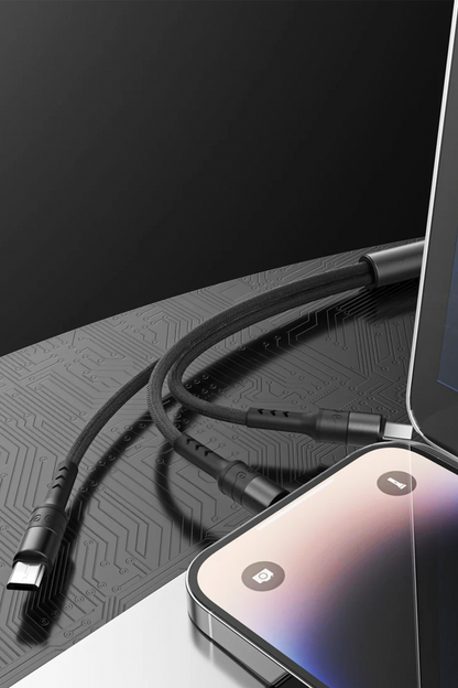 Ven-Dens VD-DCA01 3'ü 1 Arada Hızlı Şarj ve Data Kablosu - Type-C & Micro USB Uçlu Dayanıklı Naylon Örgü 1.2m