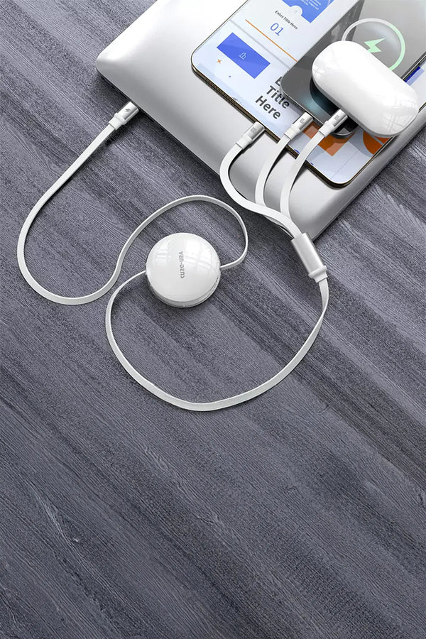 Ven-Dens VD-DCA08 100W 3'ü 1 Arada Makaralı Hızlı Şarj Kablosu, Type-C Lightning Micro USB