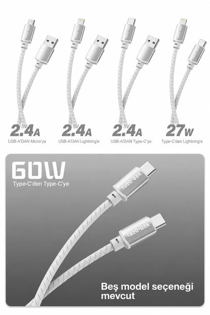 Ven-Dens VD-DCQ05 60W Type C to Type C Hızlı Şarj ve Data Kablosu - 1 Metre, Silikon