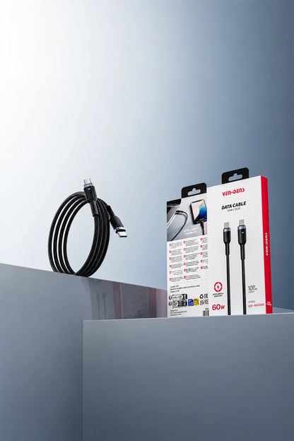 Ven-Dens VD-DCZ05 Type-C to Type-C 60W PD Hızlı Şarj ve Data Kablosu - 1 Metre Örgü